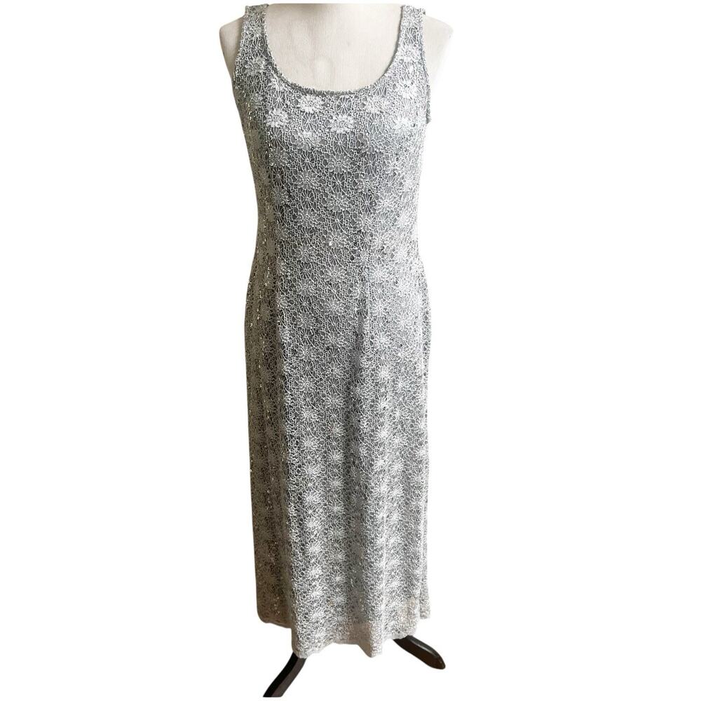 R&M Richards Vintage Sequin Maxi Dress Silver Size 8 Fairy Godmother Y2K 90’s